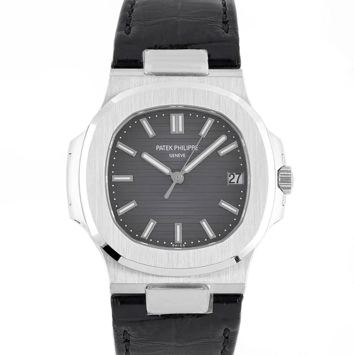 Nautilus Jumbo 5711 Grey Dial in Steel with Black Leather Strap